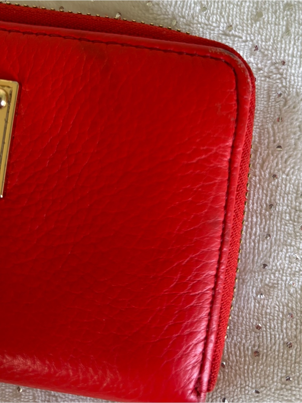Michael Kors Red Pebbled Leather Wristlet with Gold Plaque - Picture 4 of 10